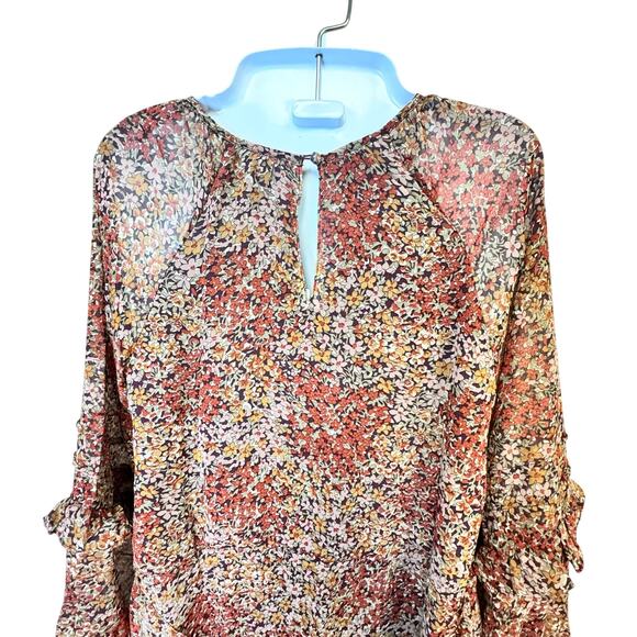 New MNG Mango Chiffon Floral Print Maxi Dress Smocked Ruffles Sz XS - Picture 13 of 16